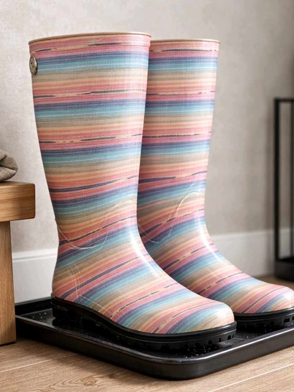 UGG Shaye Serape Boots Womens 9 Pink Rainbow Rain Rubber Mid Calf Waterproof